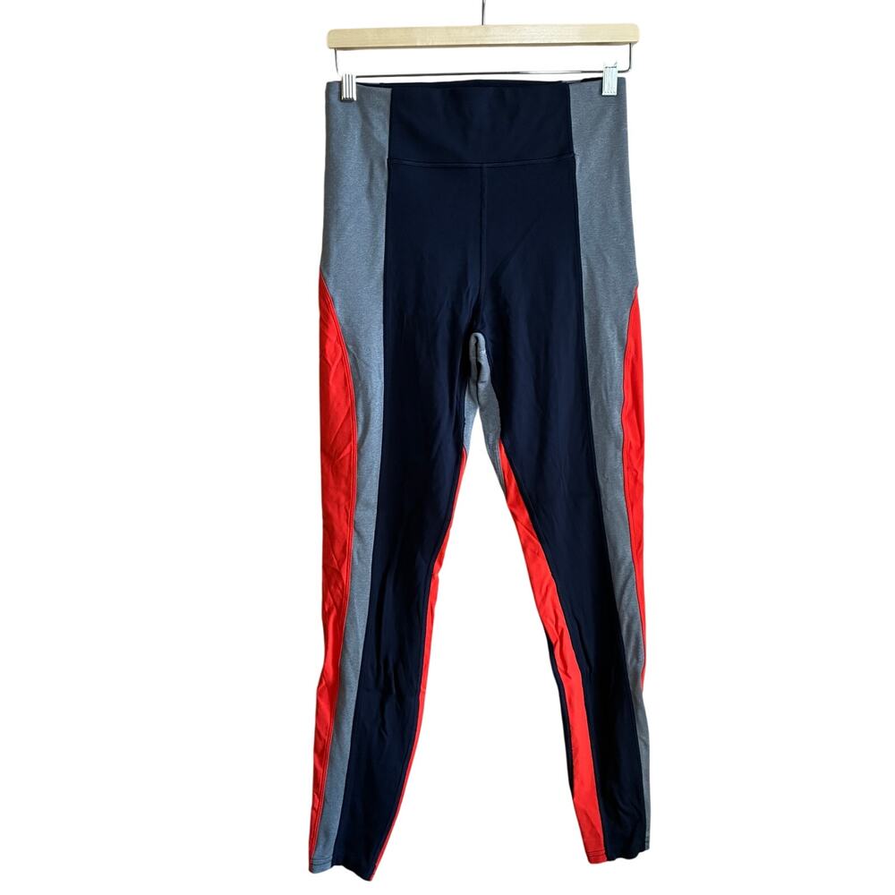 Athleta crest colorblock tight blue gray orange leggings women's S hidden pocket